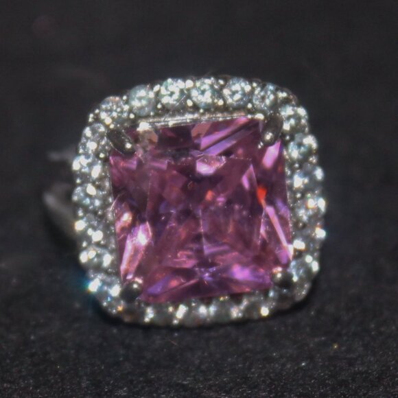 925 Sterling Large Pink Sapphire Surrounding stones Statement Cocktail Ring - Picture 3 of 7